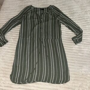 Gap Dress Womens Small Button Up Drawstring Waist Green Off White Boho Chic